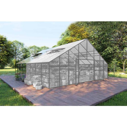 Erweiterungsset Gewächshaus Kurkuma - Farbe: schwarz, Ausführung: Kunststoffglas Dach + Echtglas Wand, Länge: 4000 mm, Breite: 7070 mm, Höhe: 3590 mm
