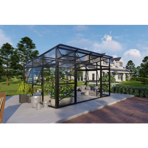 Gewächshaus Oregano - Farbe: schwarz, Ausführung: Kunststoffglas Dach + Echtglas Wand, Länge: 2710 mm, Breite: 2710 mm, Höhe: 2410 mm