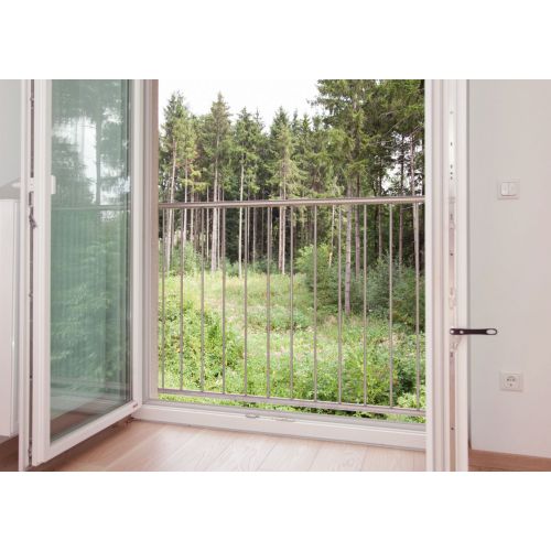 Fenstergitter Classic in Edelstahl, vormontiert - Breite: 134 - 146 cm, Höhe: 100 cm