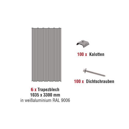 Trapezblech Dach für Carport Erweiterungsset - Farbe: weißaluminium RAL 9006