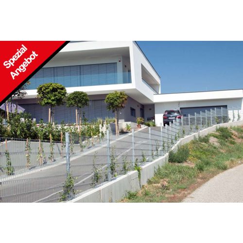 Zaun Gartenzaun Komplettset 10 m, Farbe: verzinkt, Höhe: 103 cm, mit Fußplatten, Doppelstabmatten 6/5/6