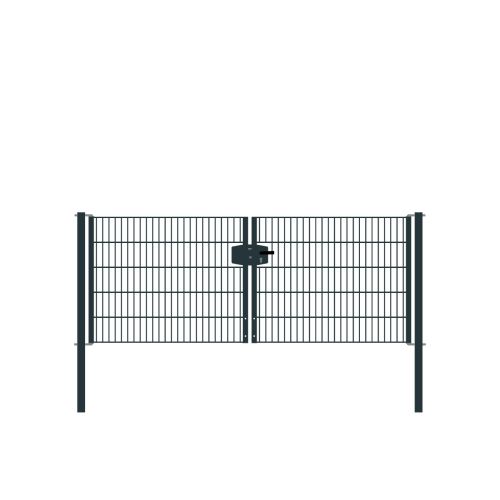 Drahtgittertor 2-flügelig, Durchgangslichte: 264 cm, Gesamtbreite inkl. Pfosten: 276 cm - Ausführung: anthrazit beschichtet, Höhe: 103 cm