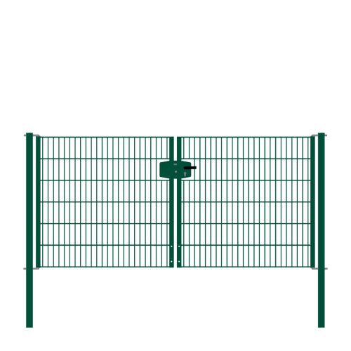 Drahtgittertor 2-flügelig, Durchgangslichte: 264 cm, Gesamtbreite inkl. Pfosten: 276 cm - Ausführung: grün beschichtet, Höhe: 123 cm