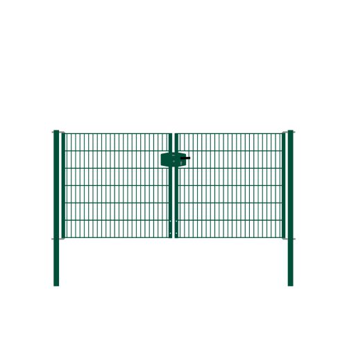 Drahtgittertor 2-flügelig, Durchgangslichte: 264 cm, Gesamtbreite inkl. Pfosten: 276 cm - Ausführung: grün beschichtet, Höhe: 123 cm