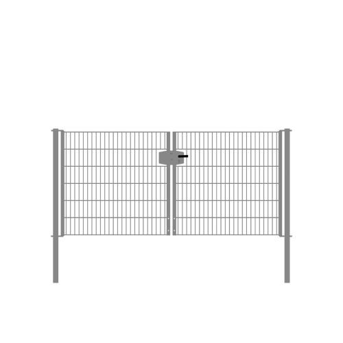 Drahtgittertor 2-flügelig, Durchgangslichte: 264 cm, Gesamtbreite inkl. Pfosten: 276 cm - Ausführung: verzinkt, Höhe: 123 cm
