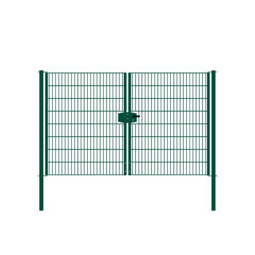 Drahtgittertor 2-flügelig, Durchgangslichte: 264 cm, Gesamtbreite inkl. Pfosten: 276 cm - Ausführung: grün beschichtet, Höhe: 163 cm