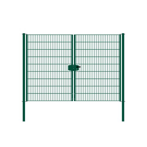 Drahtgittertor 2-flügelig, Durchgangslichte: 264 cm, Gesamtbreite inkl. Pfosten: 276 cm - Ausführung: grün beschichtet, Höhe: 183 cm