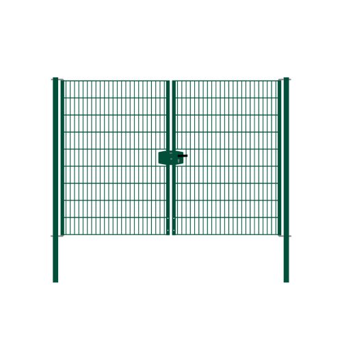 Drahtgittertor 2-flügelig, Durchgangslichte: 264 cm, Gesamtbreite inkl. Pfosten: 276 cm - Ausführung: grün beschichtet, Höhe: 183 cm