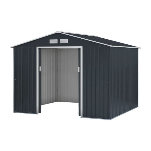Gerätehaus Kompakt 4 - Farbe: anthrazit, Dachlänge: 2770 mm, Dachbreite: 2550 mm, Gesamthöhe: 1920 mm