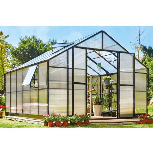 Gewächshaus Rosmarin PRO - Farbe: schwarz, Ausführung: Kunststoffglas 6 mm, Länge: 4130 mm, Breite: 3540 mm, Höhe: 2670 mm