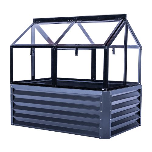 Aluminium Hochbeet mit Frühbeetaufsatz - Länge: 120 cm, Breite: 80 cm, Höhe: 116 cm