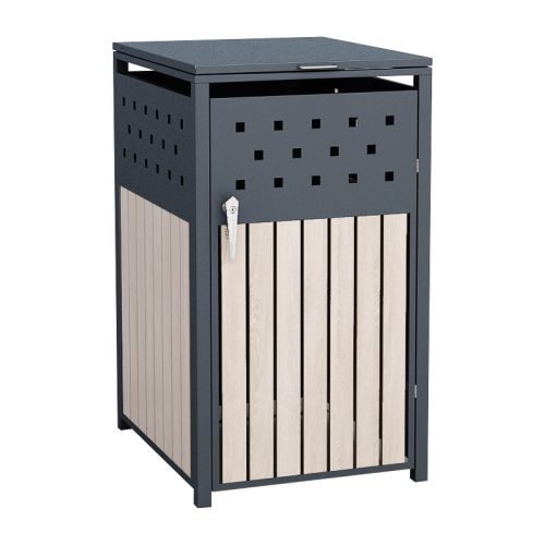 Mülltonnenbox 1-flügelig - Farbe: anthrazit & Holzoptik, Breite: 66 cm, Höhe: 116 cm, Tiefe: 80 cm