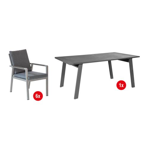 Gartengarnitur Lissabon 7-teilig - Farbe: graualuminium