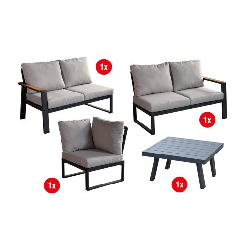 Loungemöbel Lissabon Set 4-teilig - Farbe: anthrazit