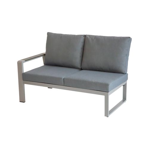 Loungesofa 2-Sitzer links Lissabon aus Aluminium - Aluminiumfarbe: graualuminium, Stofffarbe: dunkelgrau