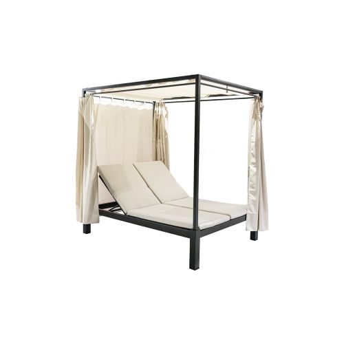 Sonnenbett Nizza mit Vorhang & Polsterung aus Stahl - Farbe: anthrazit, Stofffarbe: hellgrau, Länge: 2070 mm, Breite: 1470 mm, Höhe: 2070 mm