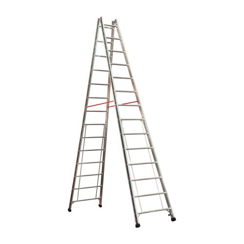 Alu-Sprossen Stehleiter Mod. S305 - Sprossenanzahl: 2 x 14, Länge: 4,10 m