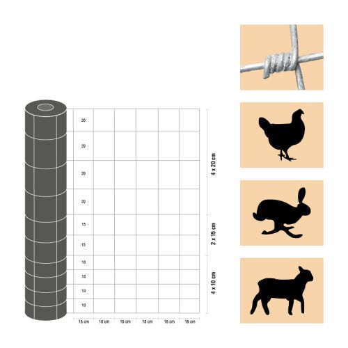 Weidezaun / Knotengeflecht Taurus leicht, Rollenlänge: 50 m, Kantendrähte: ø 2,4 mm, Draht: ø 1,9 mm - Höhe: 150 cm