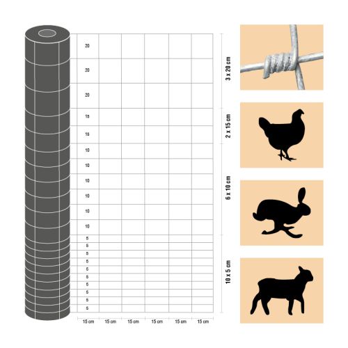 Weidezaun / Knotengeflecht Taurus leicht, Rollenlänge: 50 m, Kantendrähte: ø 2,4 mm, Draht: ø 1,9 mm - Höhe: 200 cm