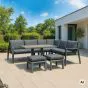 Essgruppe Malaga - bestehend aus 1x Sofa, 1x Sofa rechts, 1x Gartentisch, 2x Hocker