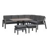 Essgruppe Malaga - bestehend aus 1x Sofa, 1x Sofa rechts, 1x Gartentisch, 2x Hocker