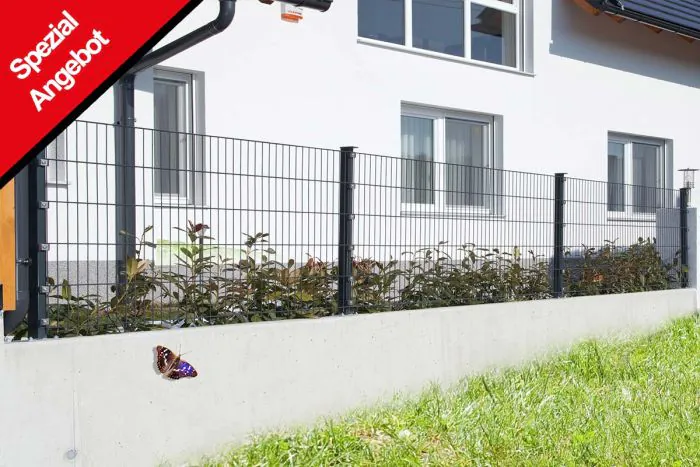 Zaun Gartenzaun Komplettset 10 m, Farbe: anthrazit, Höhe: 143 cm, mit Fußplatten, Doppelstabmatten 6/5/6