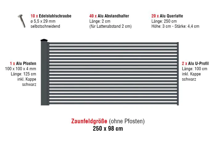 Aluzaun Cardiff Pro Zaunfeld-Set - Höhe: 98 cm, Breite: 250 cm, Farbe: anthrazit