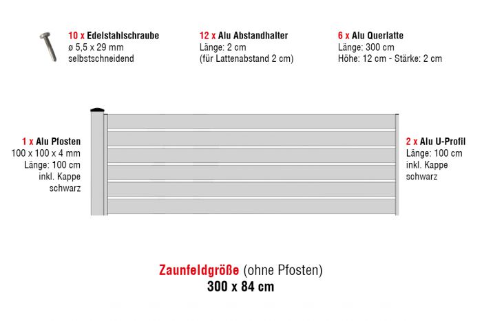 Aluzaun Dublin 120 Zaunfeld-Set - Höhe: 84 cm, Breite: 300 cm, Farbe: grau