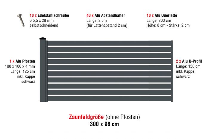 Aluzaun Dublin 80 Zaunfeld-Set - Höhe: 98 cm, Breite: 300 cm, Farbe: anthrazit