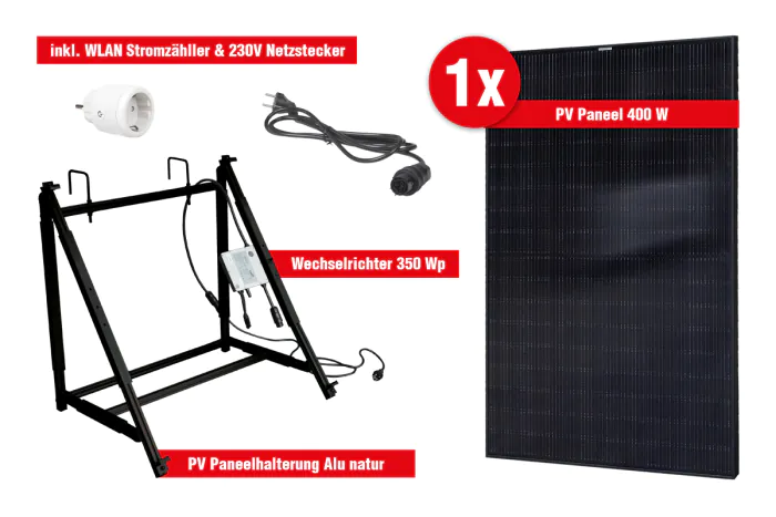 Balkon-Terrassenkraftwerk Easy Set 400 Wp - POWER PLUS FULL BLACK