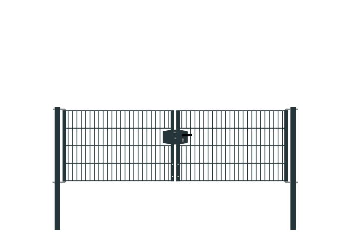 Drahtgittertor 2-flügelig, Durchgangslichte: 264 cm, Gesamtbreite inkl. Pfosten: 276 cm - Ausführung: anthrazit beschichtet, Höhe: 83 cm