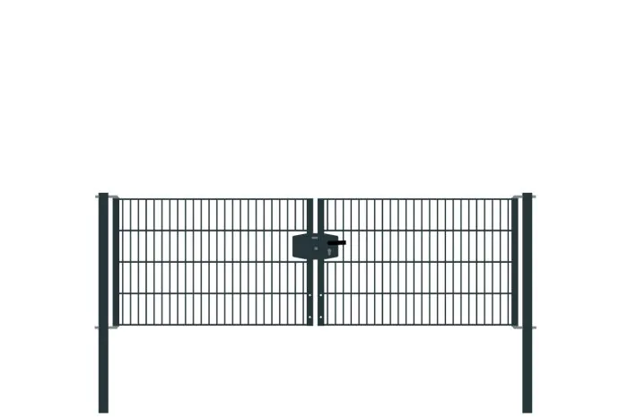 Drahtgittertor 2-flügelig, Durchgangslichte: 264 cm, Gesamtbreite inkl. Pfosten: 276 cm - Ausführung: anthrazit beschichtet, Höhe: 83 cm