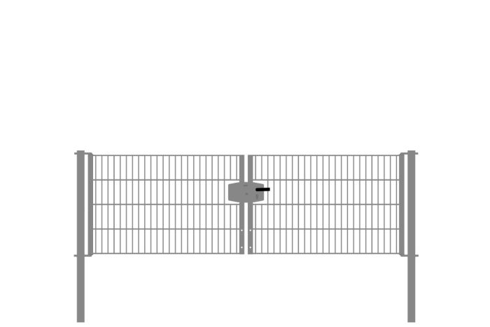 Drahtgittertor 2-flügelig, Durchgangslichte: 264 cm, Gesamtbreite inkl. Pfosten: 276 cm - Ausführung: verzinkt, Höhe: 83 cm