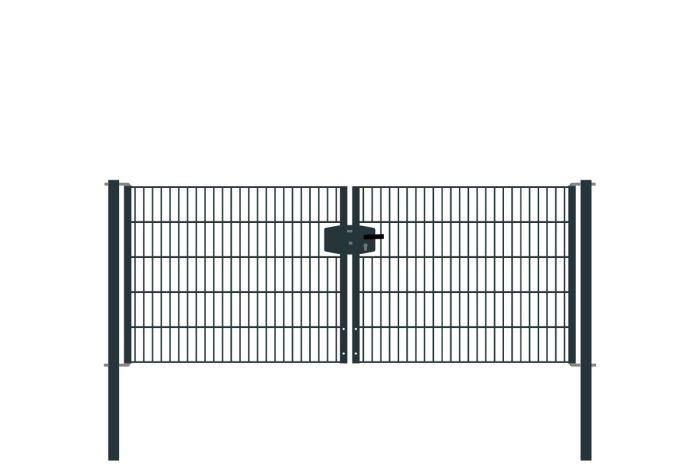 Drahtgittertor 2-flügelig, Durchgangslichte: 264 cm, Gesamtbreite inkl. Pfosten: 276 cm - Ausführung: anthrazit beschichtet, Höhe: 103 cm