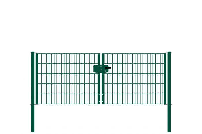 Drahtgittertor 2-flügelig, Durchgangslichte: 264 cm, Gesamtbreite inkl. Pfosten: 276 cm - Ausführung: grün beschichtet, Höhe: 103 cm