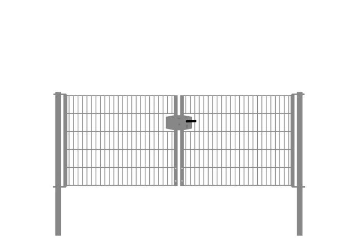 Drahtgittertor 2-flügelig, Durchgangslichte: 264 cm, Gesamtbreite inkl. Pfosten: 276 cm - Ausführung: verzinkt, Höhe: 103 cm