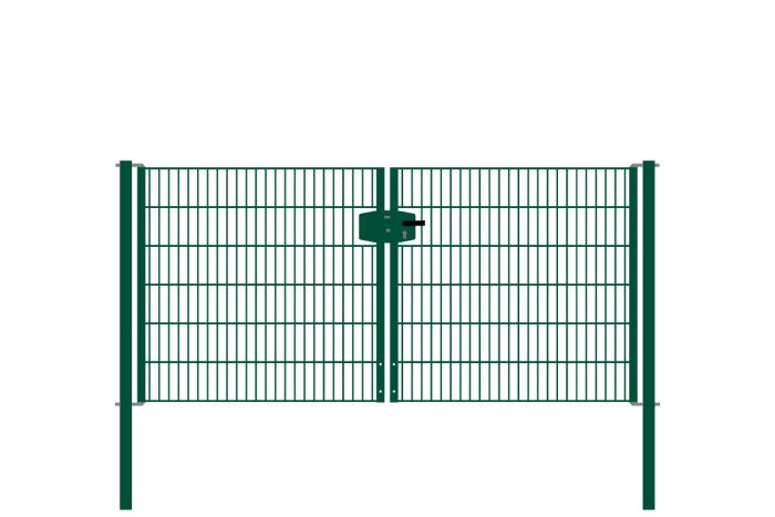 Drahtgittertor 2-flügelig, Durchgangslichte: 264 cm, Gesamtbreite inkl. Pfosten: 276 cm - Ausführung: grün beschichtet, Höhe: 123 cm