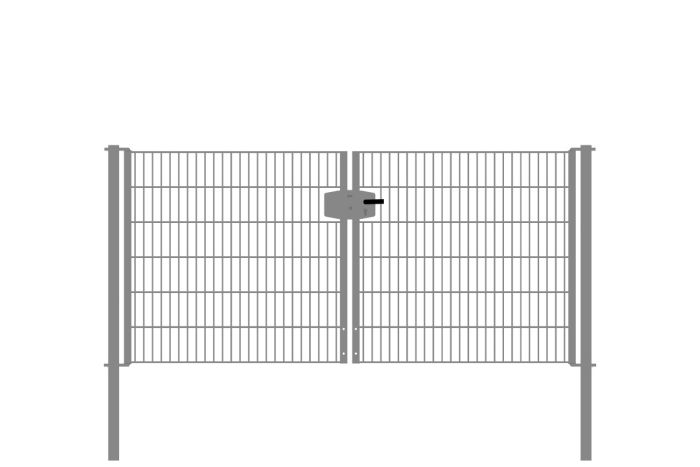 Drahtgittertor 2-flügelig, Durchgangslichte: 264 cm, Gesamtbreite inkl. Pfosten: 276 cm - Ausführung: verzinkt, Höhe: 123 cm