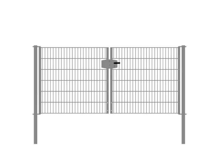 Drahtgittertor 2-flügelig, Durchgangslichte: 264 cm, Gesamtbreite inkl. Pfosten: 276 cm - Ausführung: verzinkt, Höhe: 123 cm
