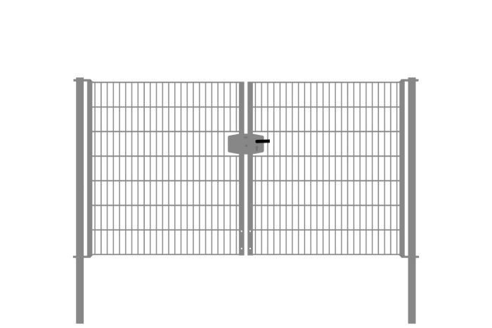 Drahtgittertor 2-flügelig, Durchgangslichte: 264 cm, Gesamtbreite inkl. Pfosten: 276 cm - Ausführung: verzinkt, Höhe: 143 cm