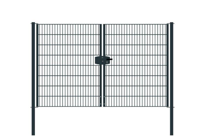 Drahtgittertor 2-flügelig, Durchgangslichte: 264 cm, Gesamtbreite inkl. Pfosten: 276 cm - Ausführung: anthrazit beschichtet, Höhe: 163 cm