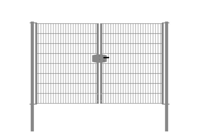Drahtgittertor 2-flügelig, Durchgangslichte: 264 cm, Gesamtbreite inkl. Pfosten: 276 cm - Ausführung: verzinkt, Höhe: 163 cm