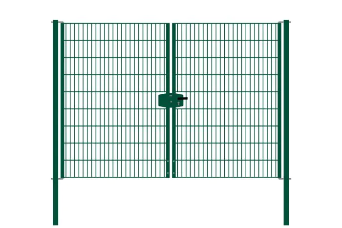 Drahtgittertor 2-flügelig, Durchgangslichte: 264 cm, Gesamtbreite inkl. Pfosten: 276 cm - Ausführung: grün beschichtet, Höhe: 183 cm