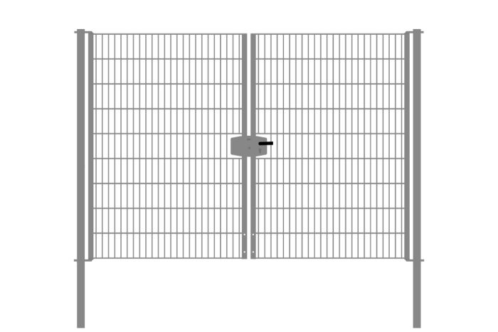 Drahtgittertor 2-flügelig, Durchgangslichte: 264 cm, Gesamtbreite inkl. Pfosten: 276 cm - Ausführung: verzinkt, Höhe: 183 cm