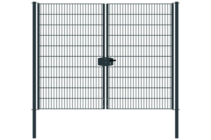 Drahtgittertor 2-flügelig, Durchgangslichte: 264 cm, Gesamtbreite inkl. Pfosten: 276 cm - Ausführung: anthrazit beschichtet, Höhe: 203 cm