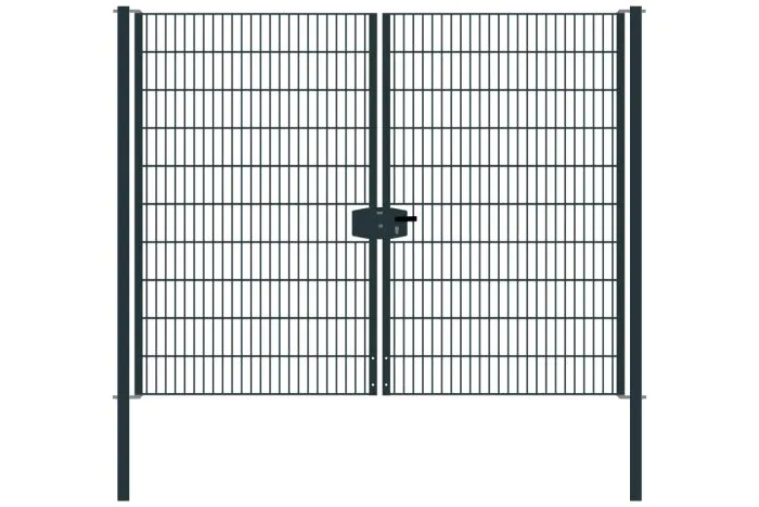 Drahtgittertor 2-flügelig, Durchgangslichte: 264 cm, Gesamtbreite inkl. Pfosten: 276 cm - Ausführung: anthrazit beschichtet, Höhe: 203 cm