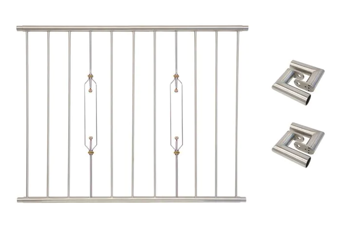 Fenstergitter Berlin in Edelstahl, vormontiert - Breite: 132 - 144 cm, Höhe: 100 cm