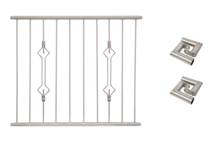 Fenstergitter Prag in Edelstahl, vormontiert - Breite: 120 - 132 cm, Höhe: 100 cm