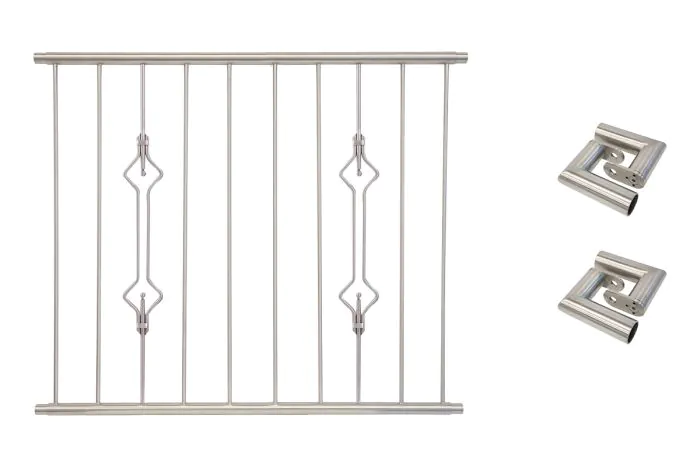 Fenstergitter Prag in Edelstahl, vormontiert - Breite: 120 - 132 cm, Höhe: 100 cm
