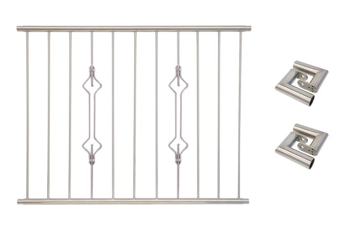 Fenstergitter Prag in Edelstahl, vormontiert - Breite: 132 - 144 cm, Höhe: 100 cm
